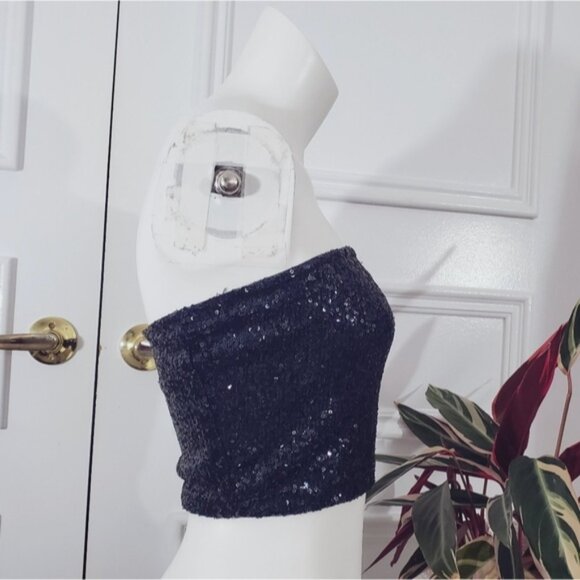 Vintage Sequin Indigo Blue Stretch Sequin Tube Top - Picture 2 of 10